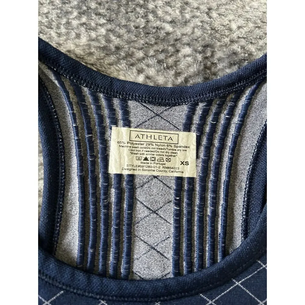 Athleta Finish Fast Line Ruched White Navy Tank Top Size XS Gym Yoga Workout - Picture 5 of 8